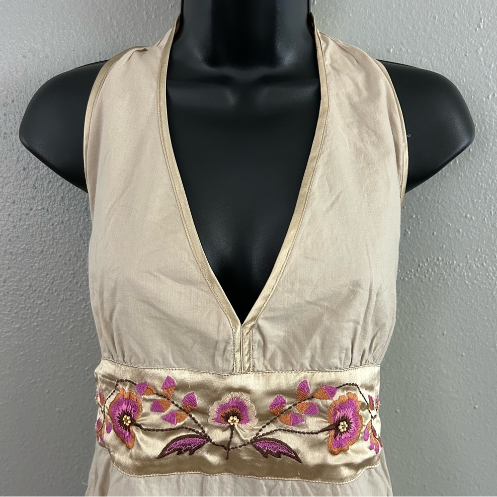 Rampage Cream Embroidered Halter Tank Top with Pink Accents - Picture 2 of 10